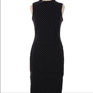 Calvin Klein Embroidered Micro Polka Dot high ruffle mock Neck Sheath Dress 8